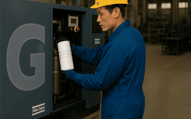 Thay thế lọc dầu ACCOM UNI cho máy nén khí Atlas Copco