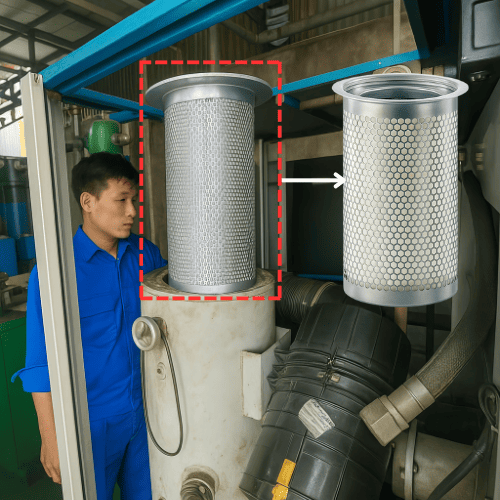 Thay thế lọc tách dầu cho máy nén khí Hanshin bằng ACCOM UNI